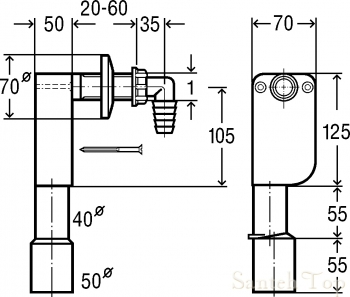 Сифон для стиральных машин под штукатурку Ø22х40/50 Viega 452452