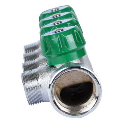 Коллектор Stout 1"х3/4" ЕК с регулирующими вентилями, Хром