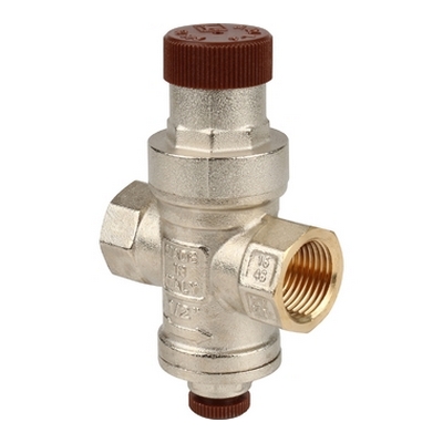 Регулятор давления воды ВВ 1/2" Ру=1-4 бар с отводом под манометр никель Itap 3610012