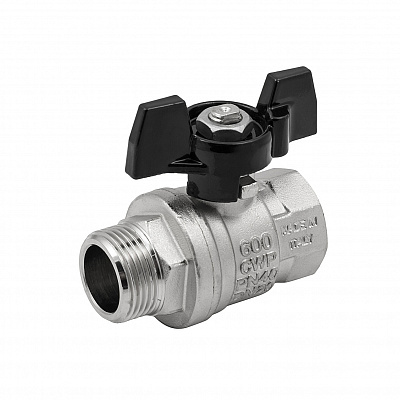 Кран шаровой внутренняя/наружная резьба ВН 1" усиленный бабочка Никель Elsen Strong T EV10.2201