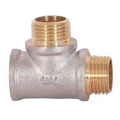 Тройник латунный НАРУЖНАЯ/НАРУЖНАЯ/внутренняя резьба ННВ 1/2" никелированный Tim TMMF222N