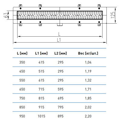 Лоток душевой MCH (МЧ) Square 850 мм боковой слив Ø40 с рамкой пластик и решёткой Хром CH-850S