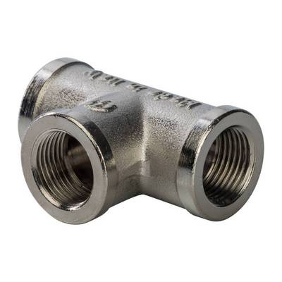 Тройник латунный внутренняя резьба никелированный Stout