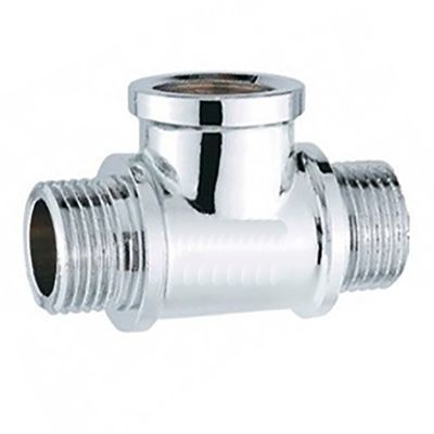 Тройник латунный наружная/внутренняя/наружная резьба хромированный Tim