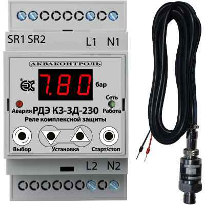 Реле защиты электронное РДЭ-КЗ-3Д-230-10-10 1,5 кВт-2% НАР 1/4" по давлению на DIN рейку Extra Акваконтроль 4309122300