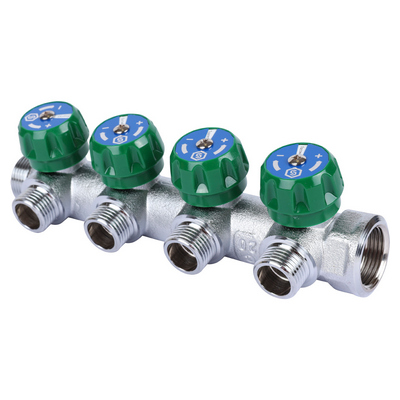 Коллектор Stout 3/4"х1/2" с регулирующими вентилями и плоским уплотнением, Хром