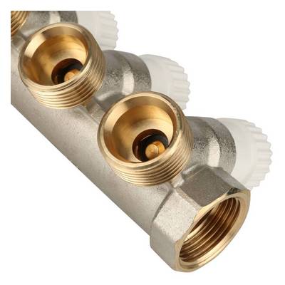 Коллектор Stout 3/4"х3/4" ЕК с запорными вентилями, Никель