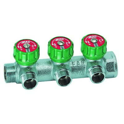 Коллектор FAR 3/4"-М24х19 (метрическая резьба) с регулирующими вентилями, Хром