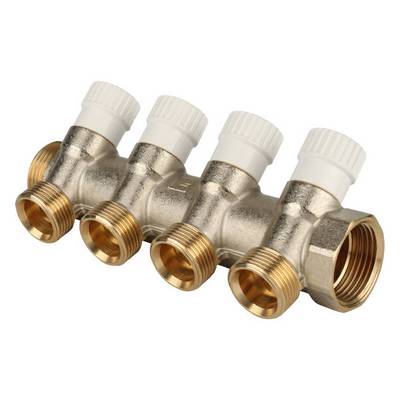 Коллектор Stout 1"х3/4" ЕК с запорными вентилями, Никель