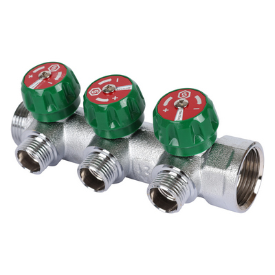 Коллектор Stout 3/4"х1/2" с регулирующими вентилями и плоским уплотнением, Хром