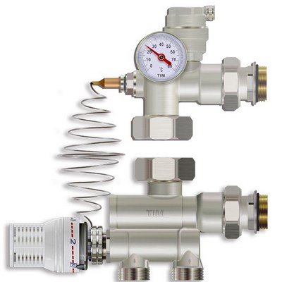 Смесительный узел для тёплого пола 20-60 °C (без насоса), латунь никелированная Tim JH-1036