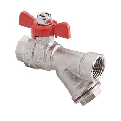 Кран шаровой латунный вн-вн резьба 1/2" с фильтром, ручка-бабочка, никель MVI Premium BV.832.04