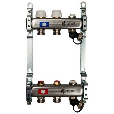 Коллекторная группа для отопления Stout на 2 выхода из нержавеющей стали SMS-0932-000002