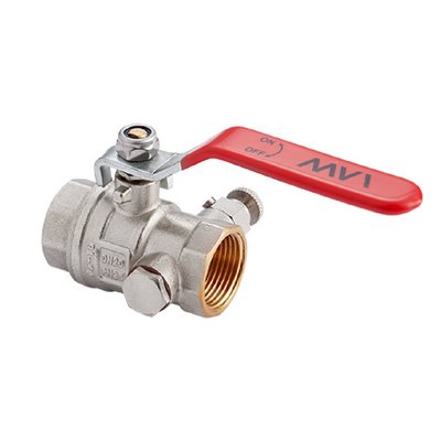 Кран шаровой латунный вн-вн резьба с дренажем и воздухоотводчиком, ручка-рычаг, никель MVI Premium