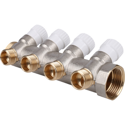 Коллектор Stout 1"х1/2" с запорными вентилями, Никель