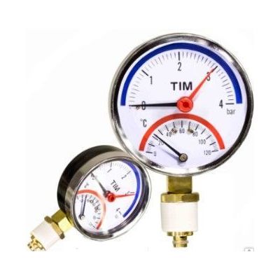 Термоманометр радиальный 0-10 бар (0-120 °С) 1/2" Ø80 мм Tim Y-80-10