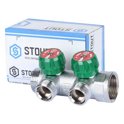 Коллектор Stout 1"х3/4" ЕК с регулирующими вентилями, Хром