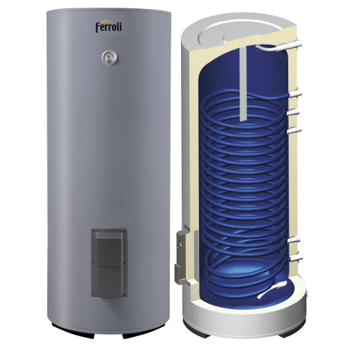 Бойлер косвенного нагрева Ferroli Ecounit F1С с ТЭНом 1,5 кВт в комплекте напольный