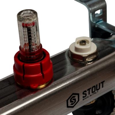 Коллекторная группа для тёплого пола Stout на 6 выходов из нержавеющей стали с расходомерами, воздухоотводчиками и сливом SMS-0927-000006