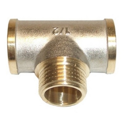 Тройник латунный внутренняя/НАРУЖНАЯ/внутренняя резьба ВНВ 1/2" никелированный Tim TFMF222N