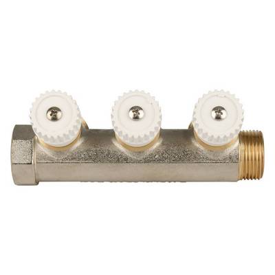 Коллектор Stout 3/4"х3/4" ЕК с запорными вентилями, Никель