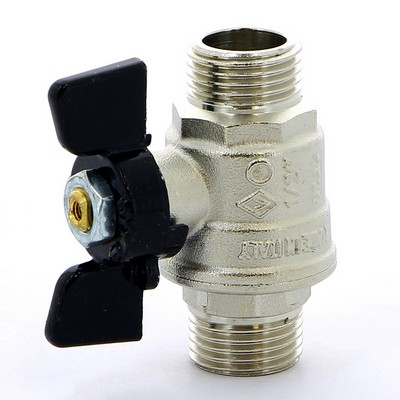 Кран шаровой латунный НАР-НАР резьба, ручка-бабочка, усиленный, никель Bugatti Oregon