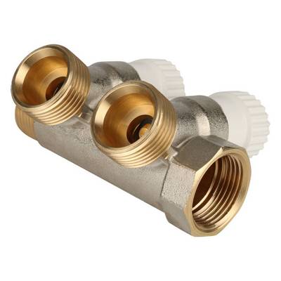 Коллектор Stout 3/4"х3/4" ЕК с запорными вентилями, Никель