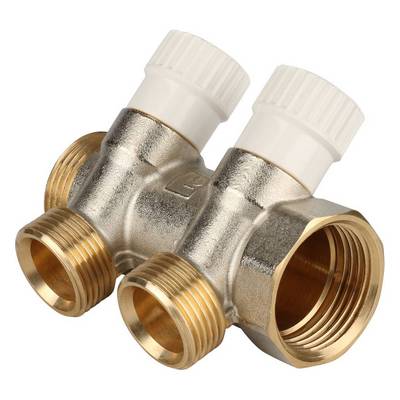 Коллектор Stout 1"х3/4" ЕК с запорными вентилями, Никель