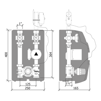 Группа насосная Ду32, с 3-х ходовым смесителем, без насоса и сервопривода Elsen SmartBox 6.5 EFG32.02