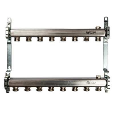 Коллекторная группа (болванка) для отопления Stout на 8 выходов из нержавеющей стали SMS-0923-000008