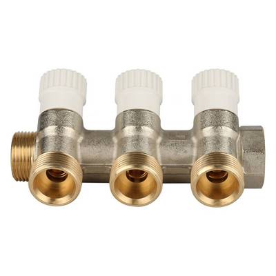 Коллектор Stout 3/4"х3/4" ЕК с запорными вентилями, Никель