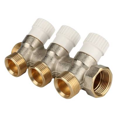 Коллектор Stout 3/4"х3/4" ЕК с запорными вентилями, Никель