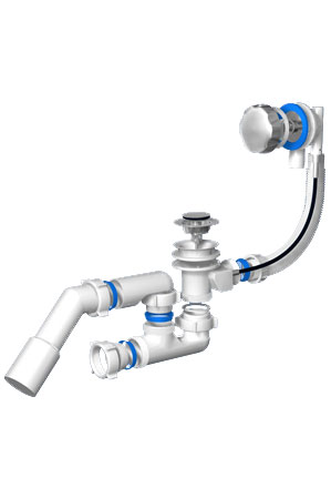 Сифон для ванны ПОЛУАВТОМАТ 11/2"х40/50 с тросом, плоский, пластик АНИ пласт EМ421