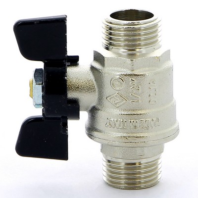 Кран шаровой латунный НАР-НАР резьба, ручка-бабочка, усиленный, никель Bugatti Oregon