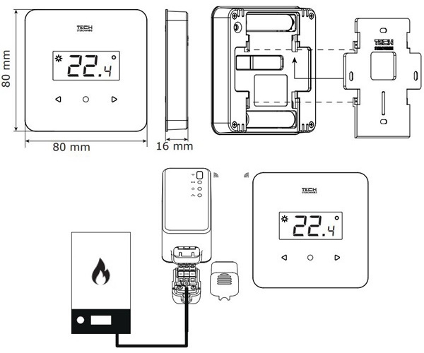 Терморегулятор беспроводной ST-T-2.2 белый непрограм. Tech серия 5/10 встр. датчик влажности