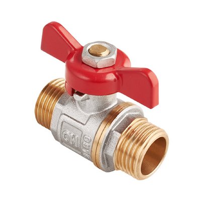 Кран шаровой латунный НАР-НАР резьба, ручка-бабочка, никель MVI AquaHit