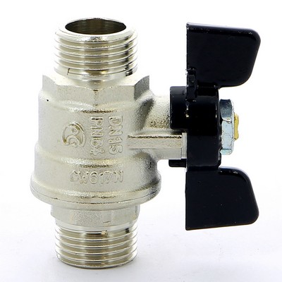 Кран шаровой латунный НАР-НАР резьба, ручка-бабочка, усиленный, никель Bugatti Oregon