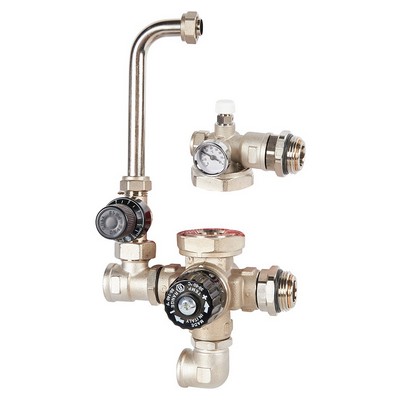 Смесительный узел для тёплого пола 30-60 °С (без насоса, с байпасом) Никель Stout SDG-0120-002000