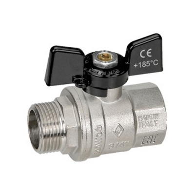 Кран шаровой латунный вн-НАР резьба, ручка-бабочка, усиленный, никель Bugatti Oregon