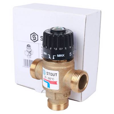 Клапан термостатический 35-60 °С KVs=1,6 м³/час с боковым смешением 3/4" НР Stout SVM-0120-166020