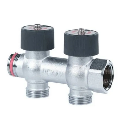 Коллектор Рехау 3/4"х3/4" ЕК с регулирующими вентилями, Никель