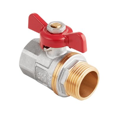 Кран шаровой латунный вн-НАР резьба, ручка-бабочка, никель MVI AquaHit