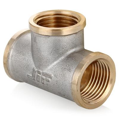 Тройник латунный внутренняя резьба никелированный Tim