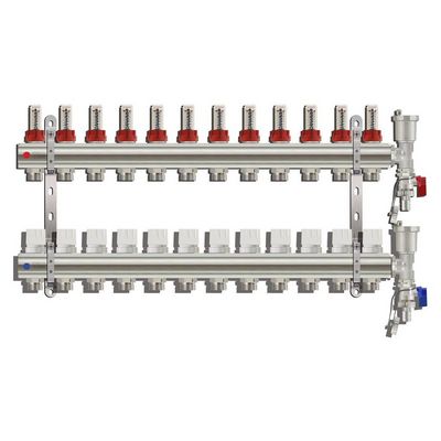 Коллекторная группа для тёплого пола Tim на 12 выходов латунная с расходомерами и воздухоотводчиками KC012