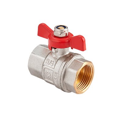 Кран шаровой латунный вн-вн резьба, ручка-бабочка, никель MVI Premium