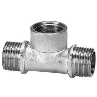 Тройник латунный наружная/внутренняя/наружная резьба хромированный Tim