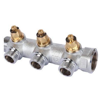 Коллектор Stout 3/4"х1/2" с регулирующими вентилями и плоским уплотнением, Хром