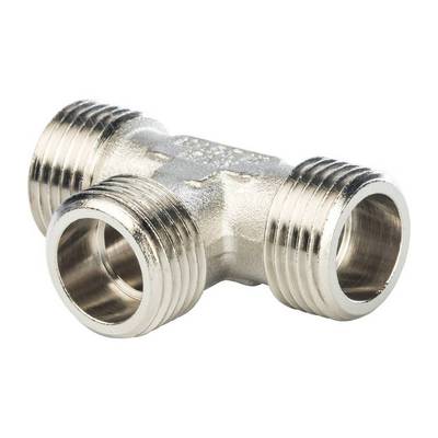 Тройник латунный наружная резьба никелированный Stout