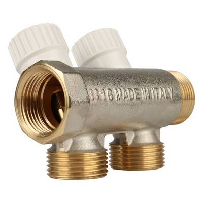 Коллектор Stout 3/4"х3/4" ЕК с запорными вентилями, Никель