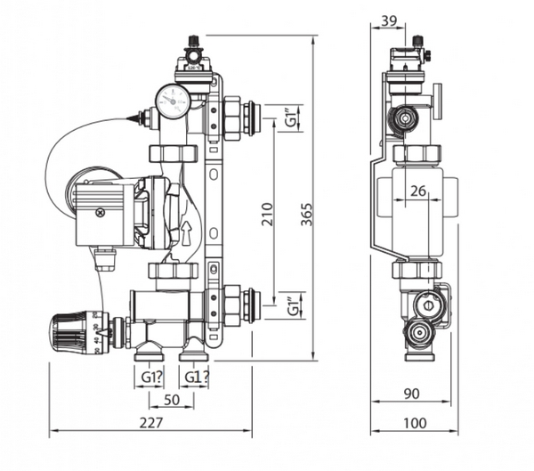 Смесительный узел для тёплого пола 20-60 °C (без насоса), латунь никелированная Tim JH-1036